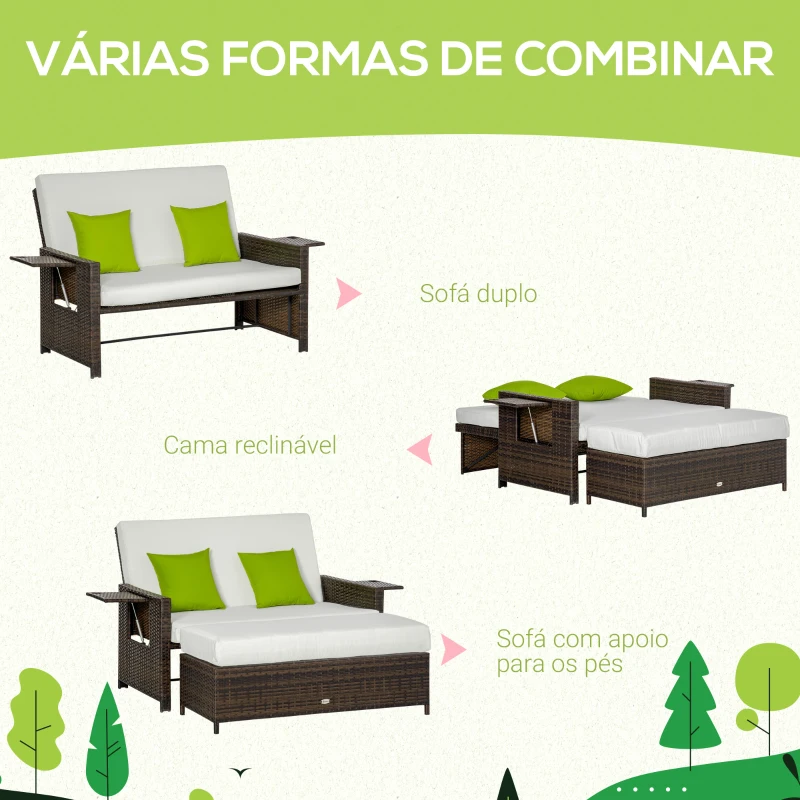 Sofá de Vime de 2 Lugares para Jardim