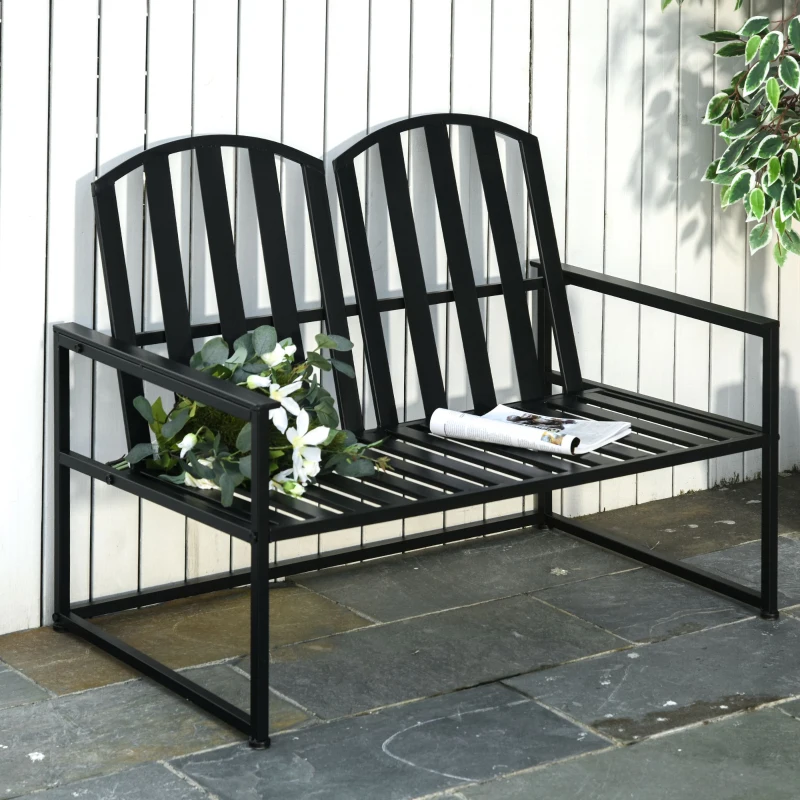 Banco de jardim de metal, moderno, preto