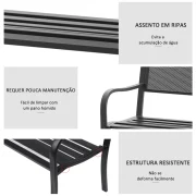 Banco de jardim com encosto de malha de aço, preto
