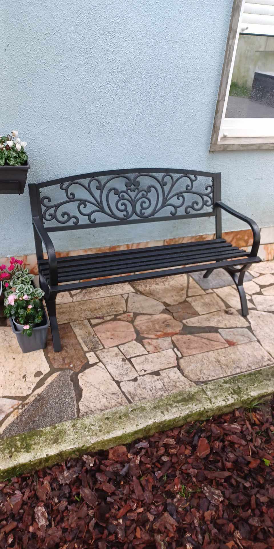 Banco de jardim de 2 lugares, em ferro, preto