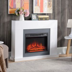 Lareira elétrica 1800-2000W com chama ajustável e temporizador em branco