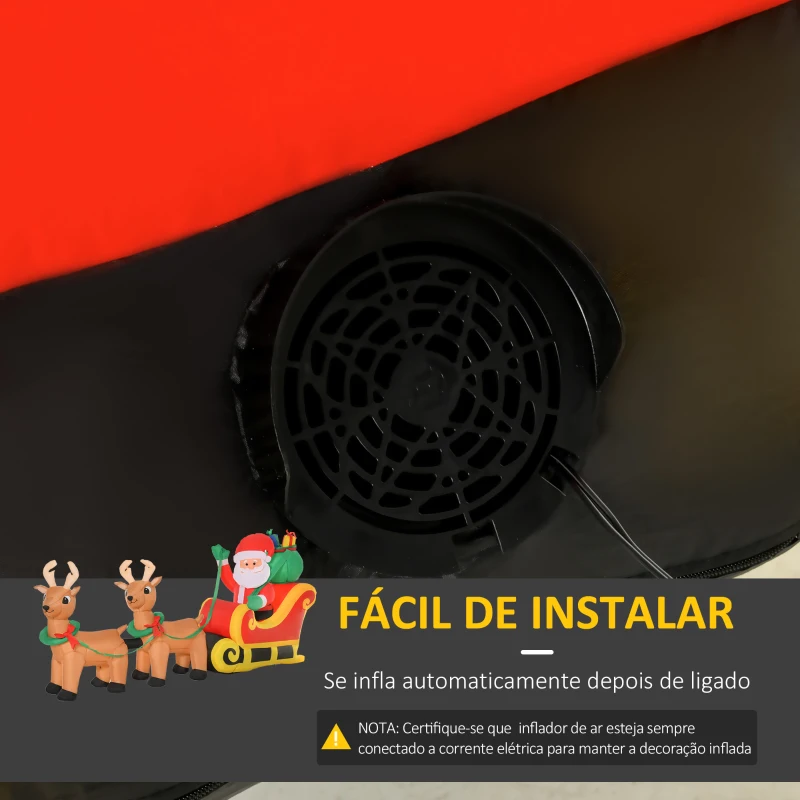 Pai Natal com Trenó e Renas, insuflável - decoração de jardim - decoração de Natal em promoção.