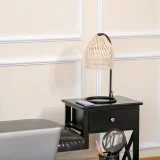 Candeeiro de mesa em vime, bege e preto