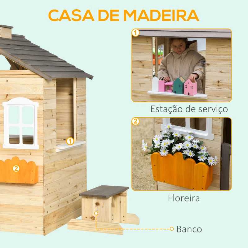 Casa de madeira para crianças de 3-7 anos, jardim