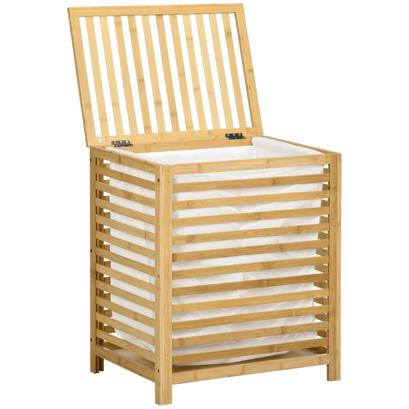 Cesto de roupa de bambu retangular com bolsa interior - móvel de madeira - casa de banho