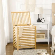 Cesto de roupa de bambu retangular com bolsa interior - móvel de madeira - casa de banho