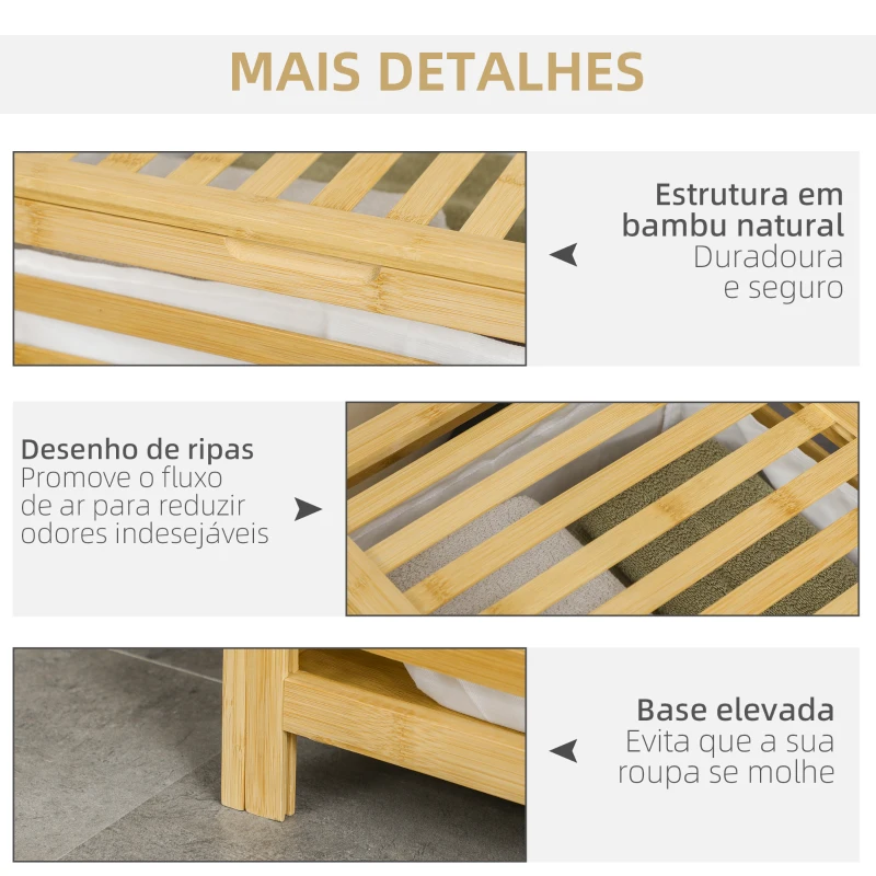 Cesto de roupa de bambu retangular com bolsa interior - móvel de madeira - casa de banho