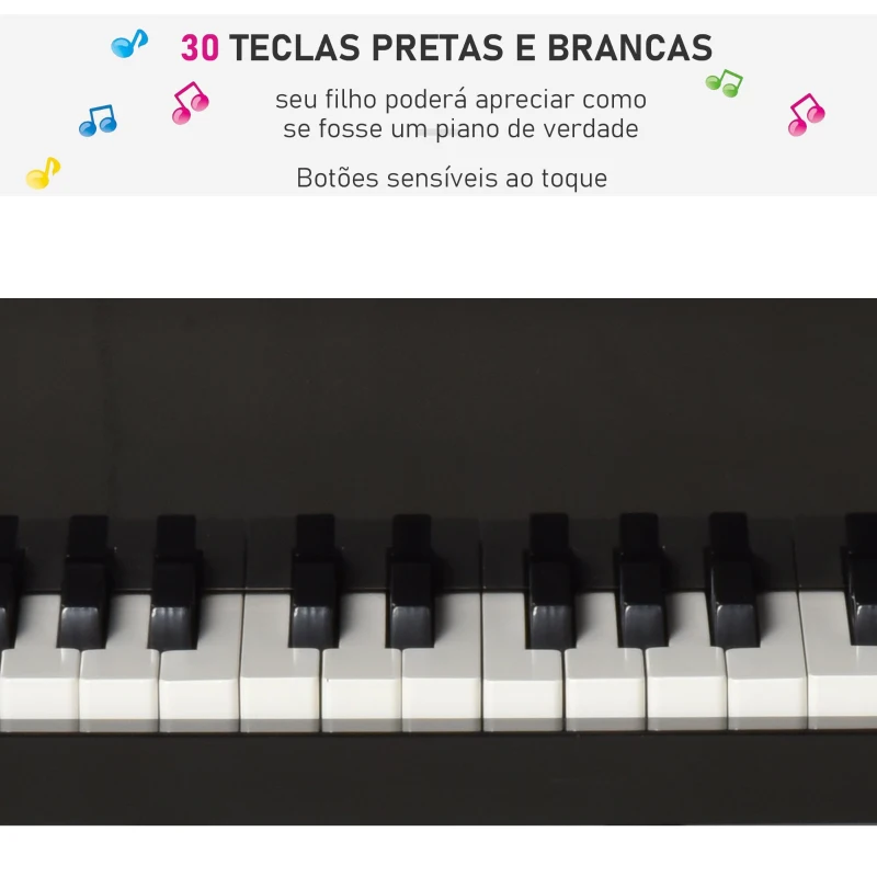Piano de cauda infantil com 30 teclas e banco