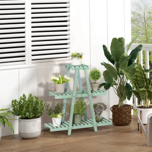 Suporte para plantas de madeira com 3 níveis de prateleiras, verde