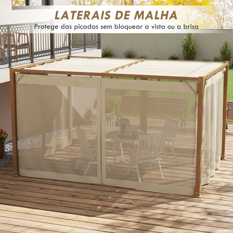 Pérgola de jardim teto retrátil e mosquiteiros