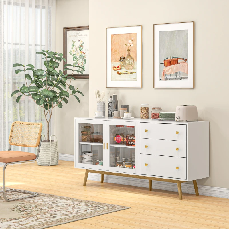 Aparador com 2 portas de vidro, branco