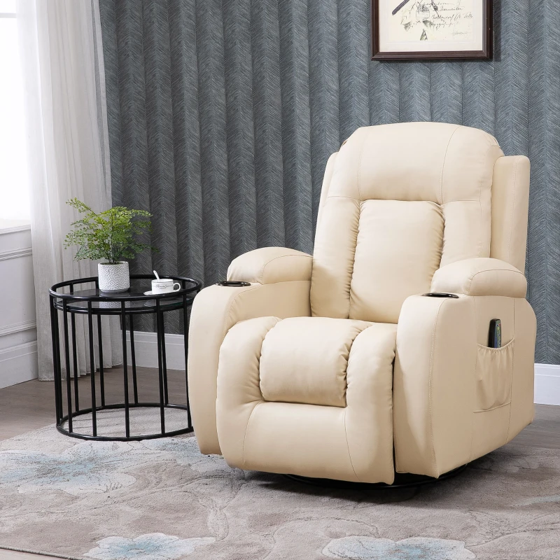 Sofá de Massagem Reclinável até 150° Couro Sintético Bege