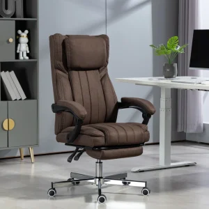 Cadeira de Escritório, 6 Pontos de Massagem, Tecido Castanho, Ajustável