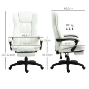 Cadeira de Escritório com Massagem, couro sintético creme, altura ajustável e reclinável em 135º
