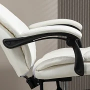 Cadeira de Escritório com Massagem, couro sintético creme, altura ajustável e reclinável em 135º