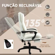 Cadeira de Escritório com Massagem, couro sintético creme, altura ajustável e reclinável em 135º