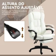 Cadeira de Escritório com Massagem, couro sintético creme, altura ajustável e reclinável em 135º