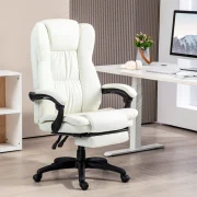 Cadeira de Escritório com Massagem, couro sintético creme, altura ajustável e reclinável em 135º