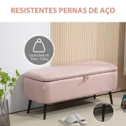 Banqueta de Quarto, com Baú, Estofado em Linho Rosa