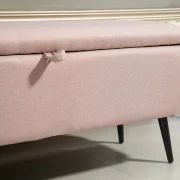 Banqueta de Quarto, com Baú, Estofado em Linho Rosa