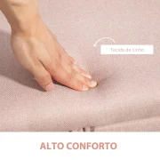 Banqueta de Quarto, com Baú, Estofado em Linho Rosa