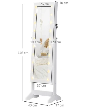 Espelho Armário para Joias com LED Reclinável Fechadura – Branco