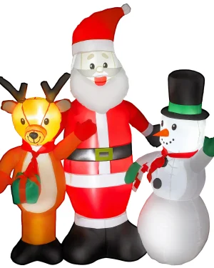 Pai Natal Insuflável com Rena e Boneco de Neve Decoração de Natal